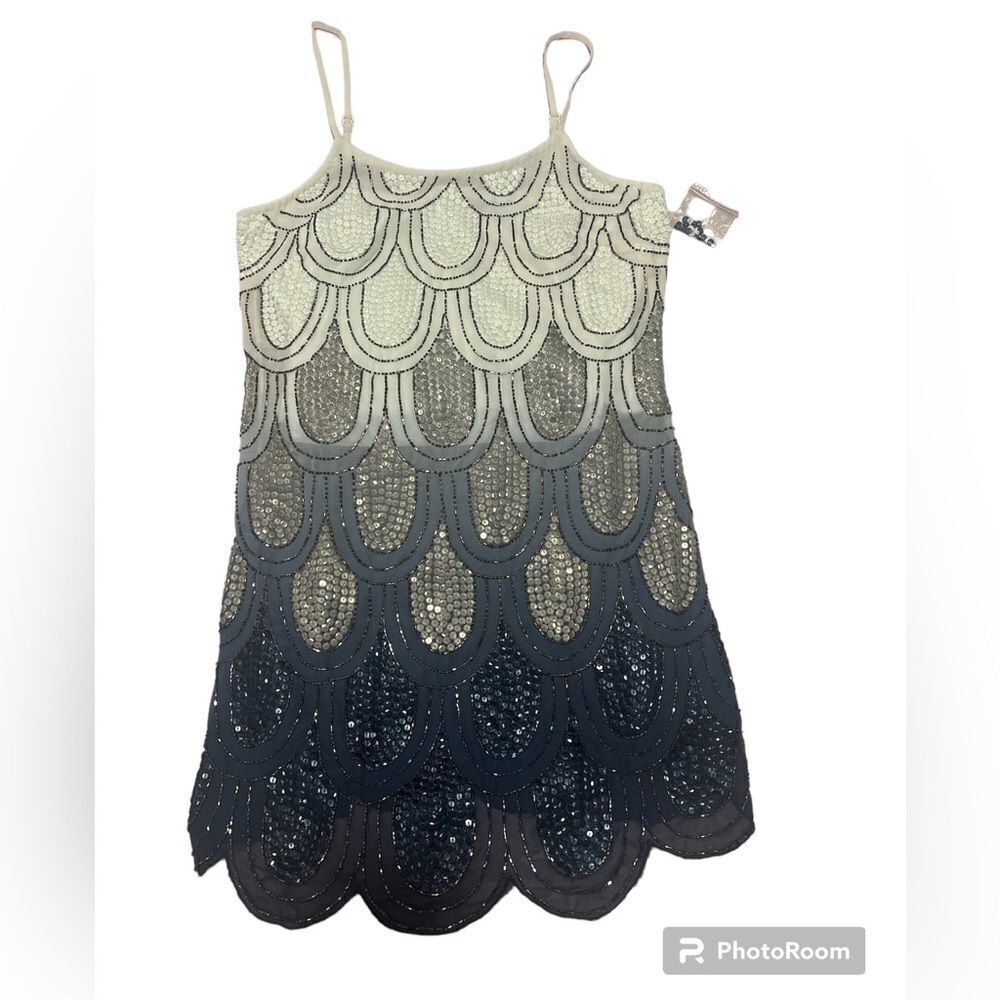 VENUS beaded short cocktail dress blue gray and white size small